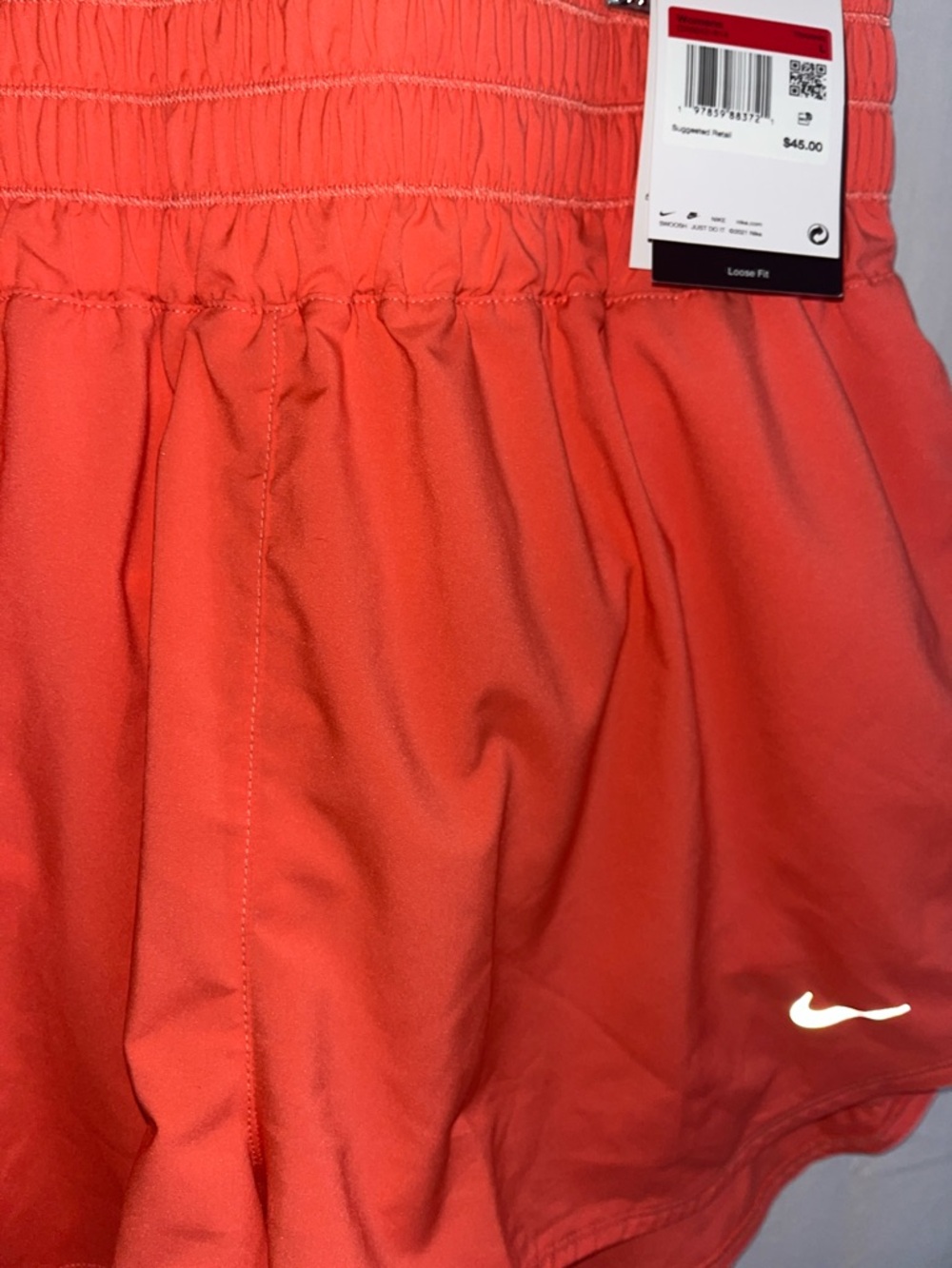 Nike Women’s Coral-Red Athletic Shorts with Smocked Waist - Picture 4 of 5